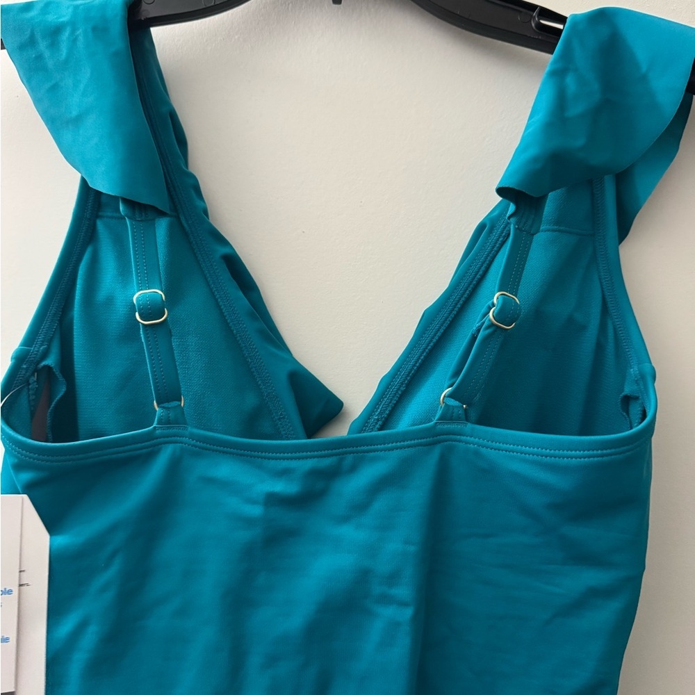 Time and Tru Teal Ruffled One Piece Swimsuit - Picture 5 of 5